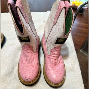 Cute John Deer girl cowboy boots pink and white US size 1.5